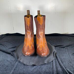 Ralph Lauren Women's 7.5 Western Ankle Boot with Leather and stretchable canvas